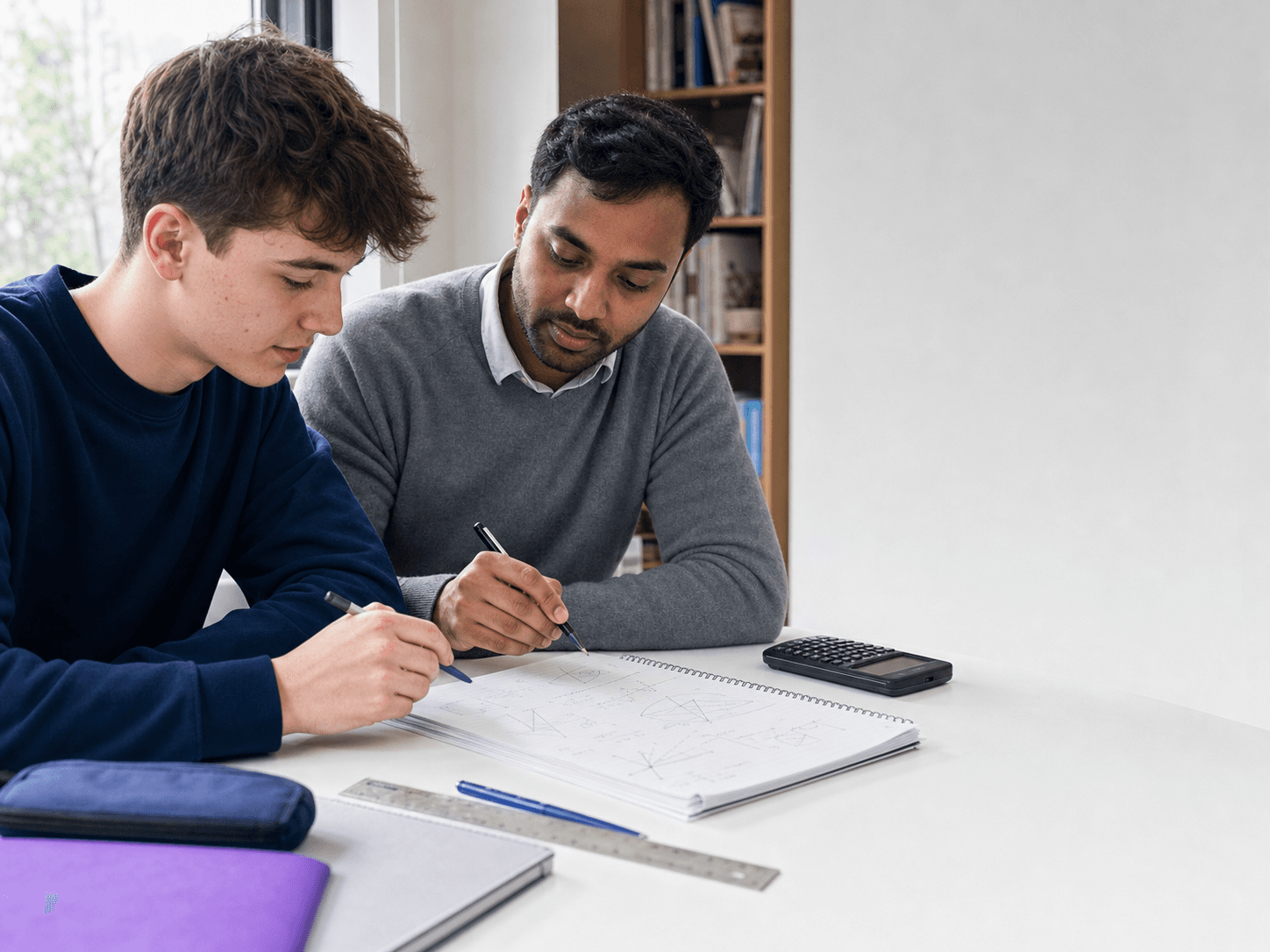 A tutor and sixth-form student exploring advanced maths