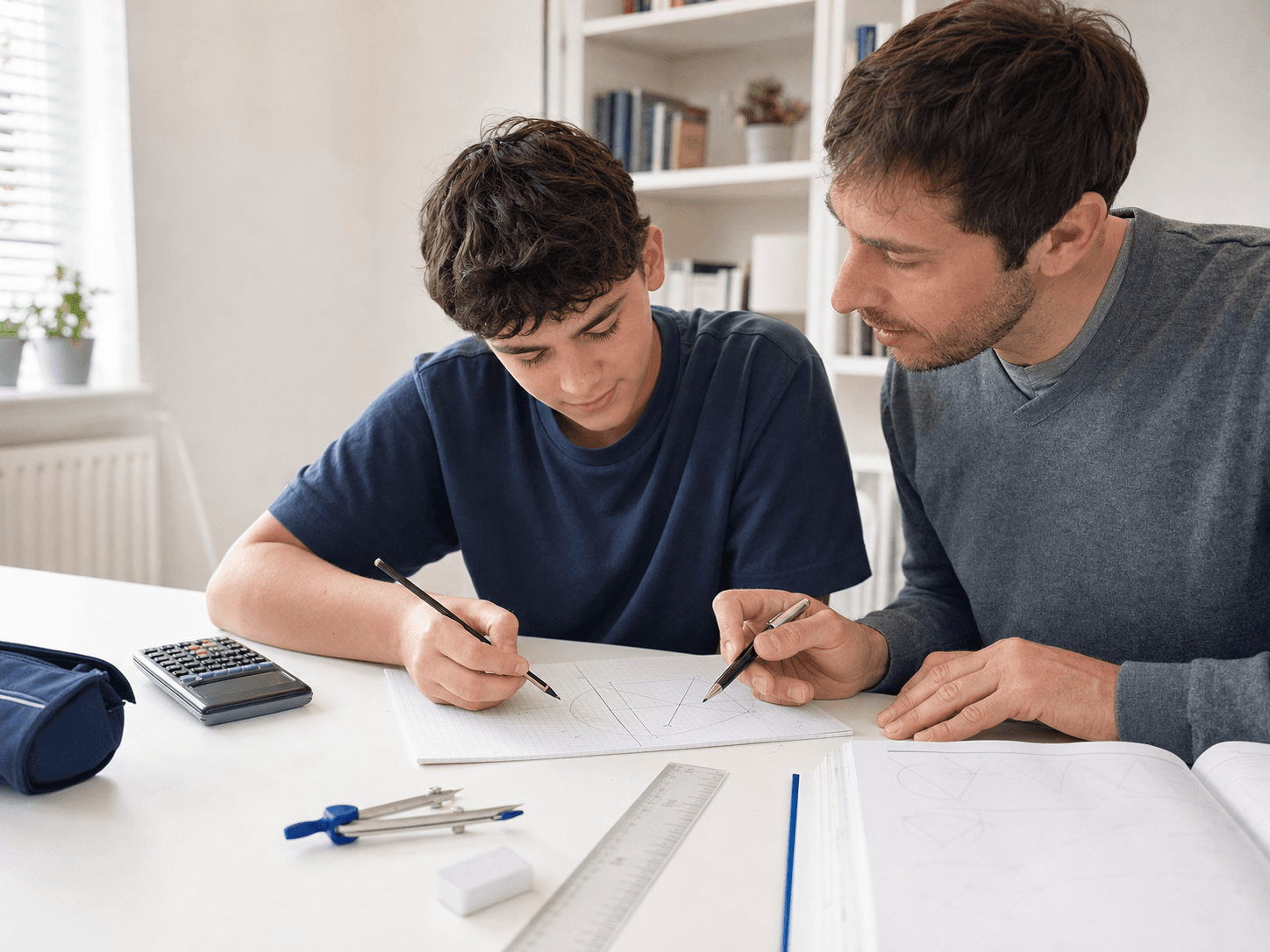A tutor helping a GCSE student work through a geometry problem
